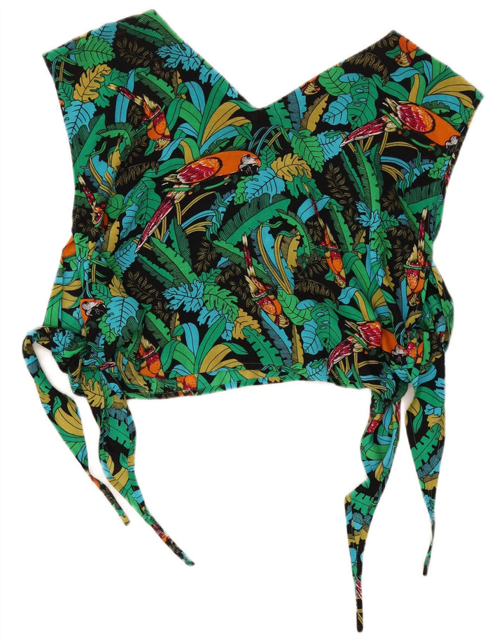 vintage Femmes 2 Pièces Jupe Ensemble Moyen W26 Vert Floral Hawaïen