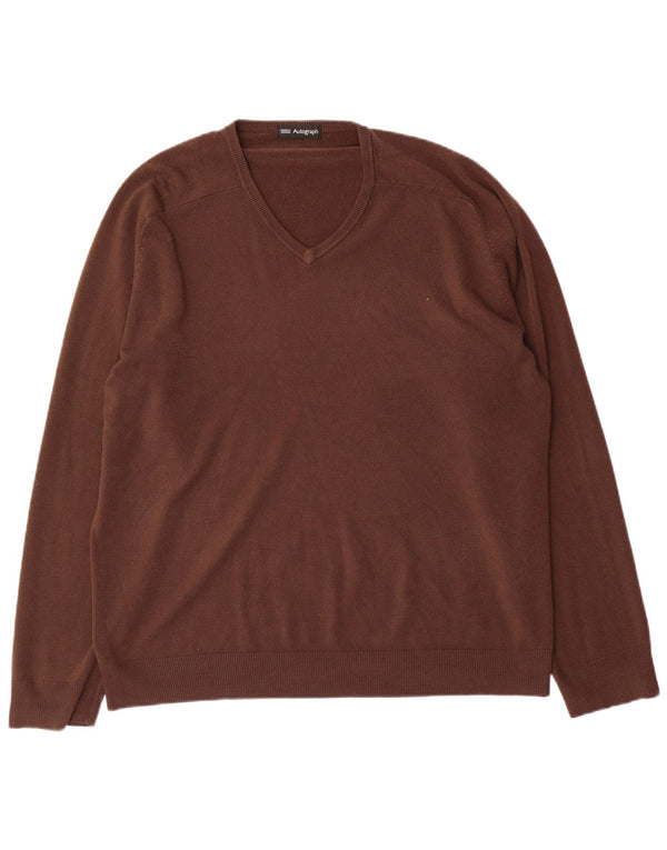 Marks & Spencer Pull autographe à col en V pour homme XL Marron Acrylique