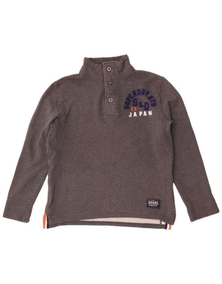 Superdry Homme Graphic Button Neck Sweatshirt Jumper Grand Gris Coton