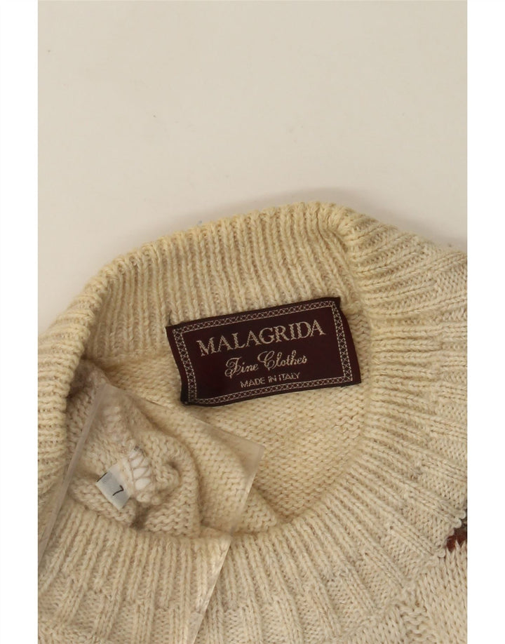 MALAGRIDA Pull à col rond pour homme Large Beige Fair Isle