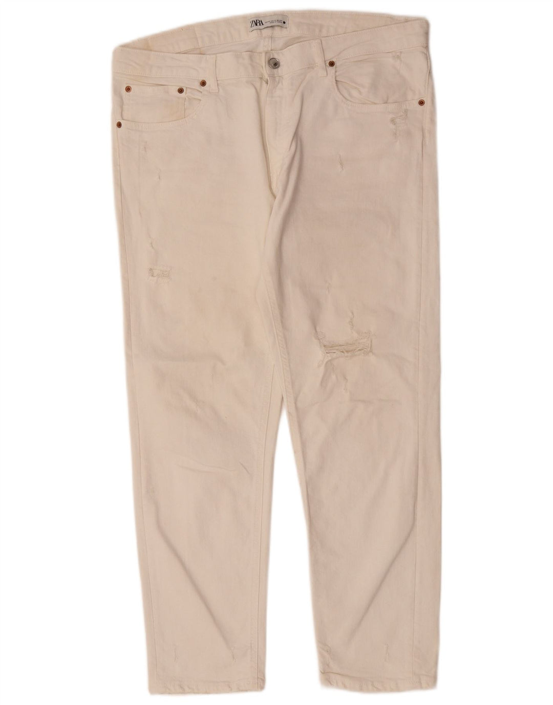 Zara Jean droit vieilli pour femme EU 44 XL W34 L28 Blanc