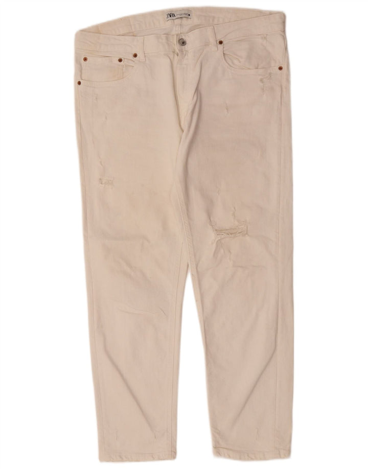 Zara Jean droit vieilli pour femme EU 44 XL W34 L28 Blanc