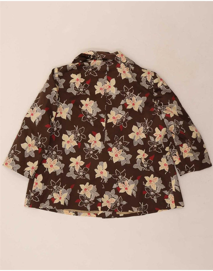 vintage Femmes 3/4 Manches 4 Boutons 2 Pièces Ensemble UK 12 Moyen Brun Floral