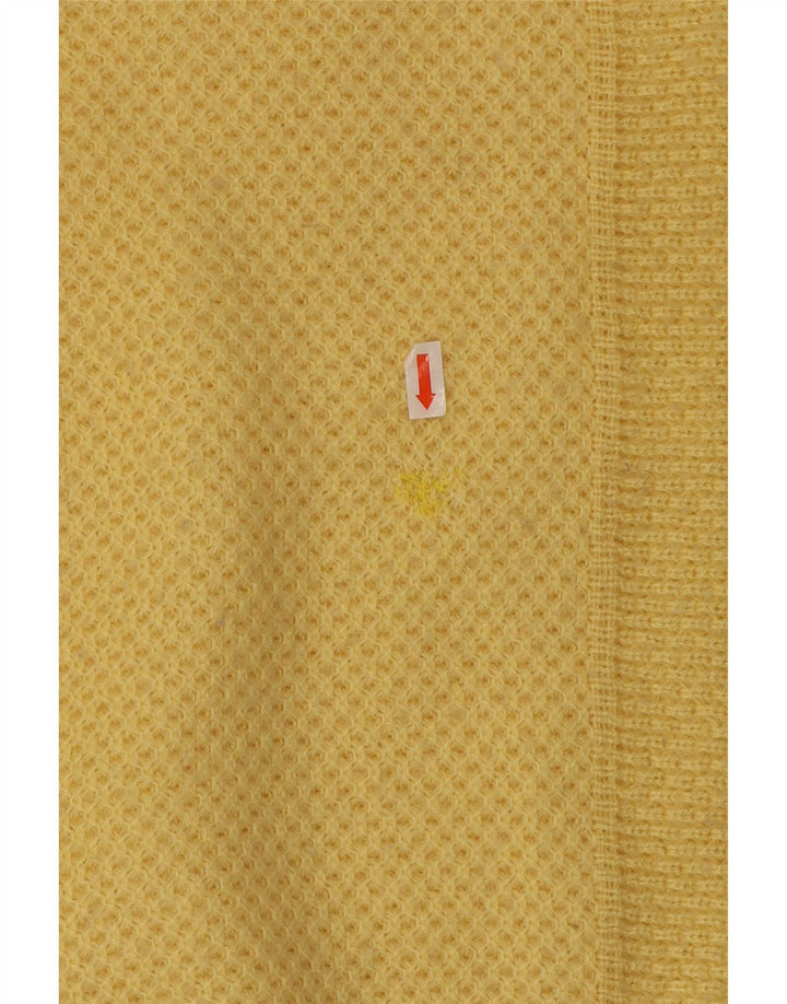 vintage Mens Crew Neck Jumper Pull Grand Acrylique Jaune