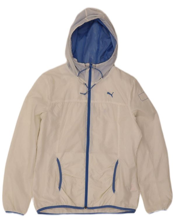Puma Veste de pluie à capuche pour femme UK 14 Large Blanc Nylon