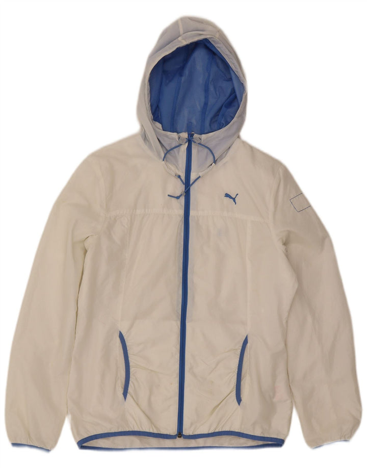 Puma Veste de pluie à capuche pour femme UK 14 Large Blanc Nylon