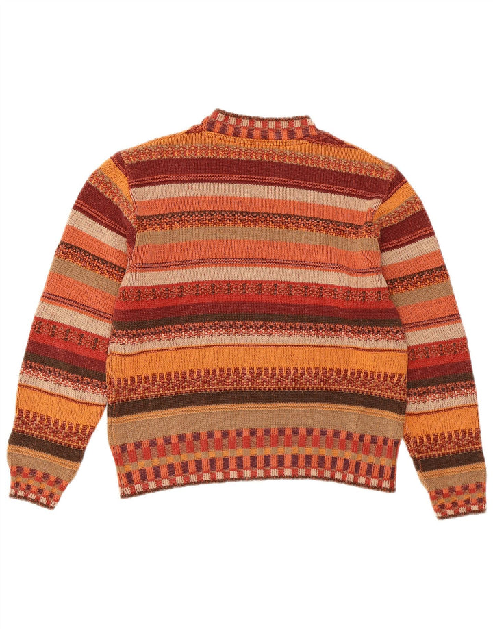 VINTAGE Femme Crew Neck Jumper Pull UK 14 Moyen Multicolore Rayé