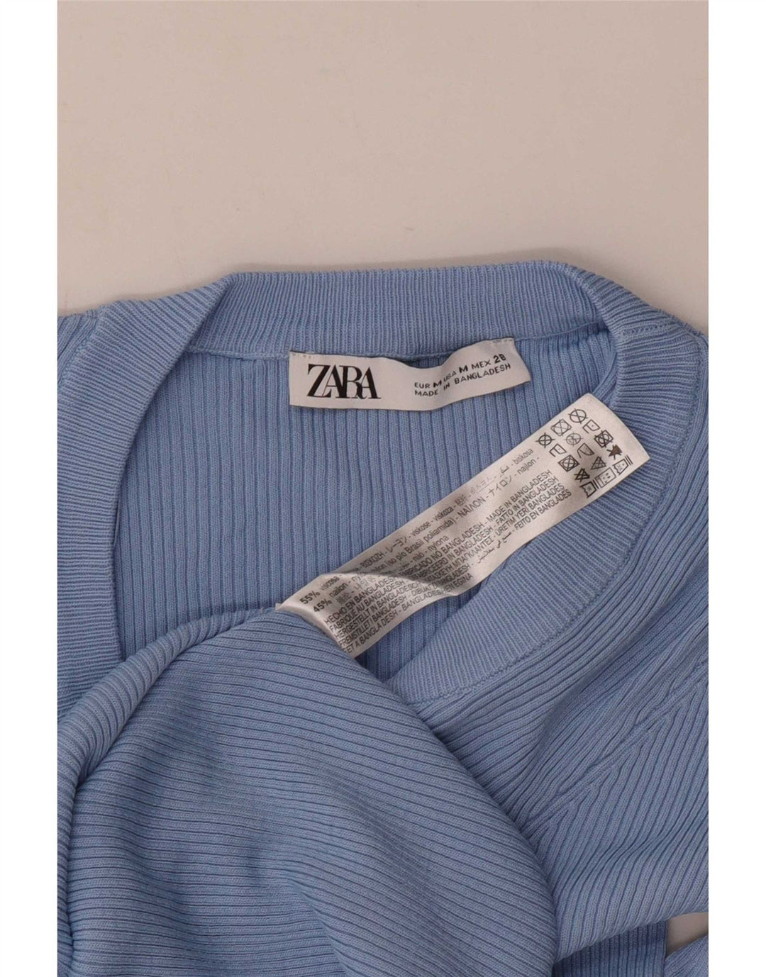 Zara Femme Top Manches Longues UK 12 Bleu Moyen Viscose