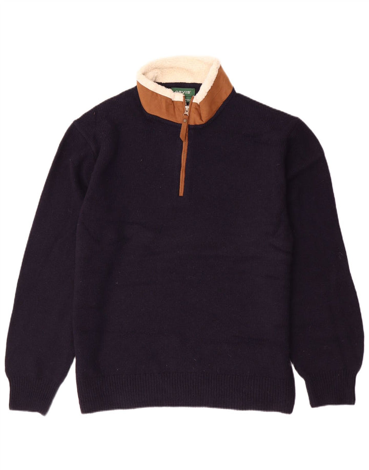 ORVIS Pull à col zippé pour homme en laine d'agneau color block bleu marine