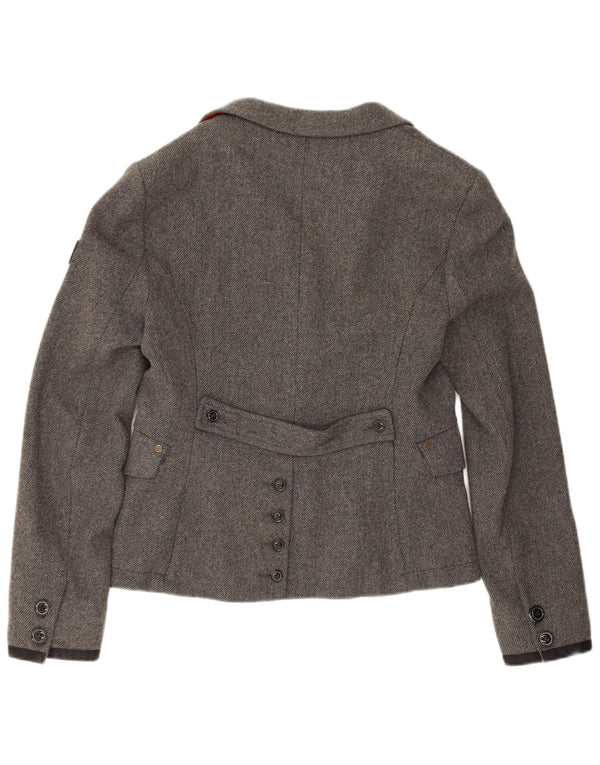 Superdry Veste Blazer 2 Boutons Femme UK 14 Large Gris Laine