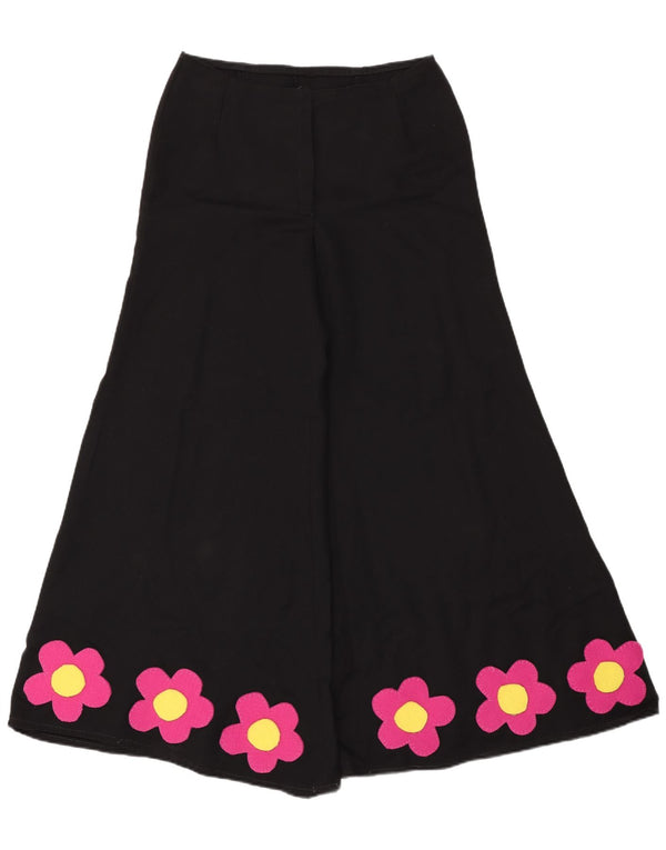 Vintage Womens Flare Casual Trousers W31 L31 Black Floral