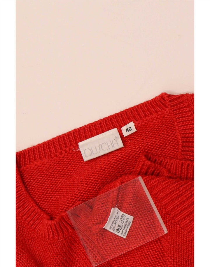 vintage Femmes Oversize Button Neck Jumper Pull EU 40 Moyen Rouge Coton