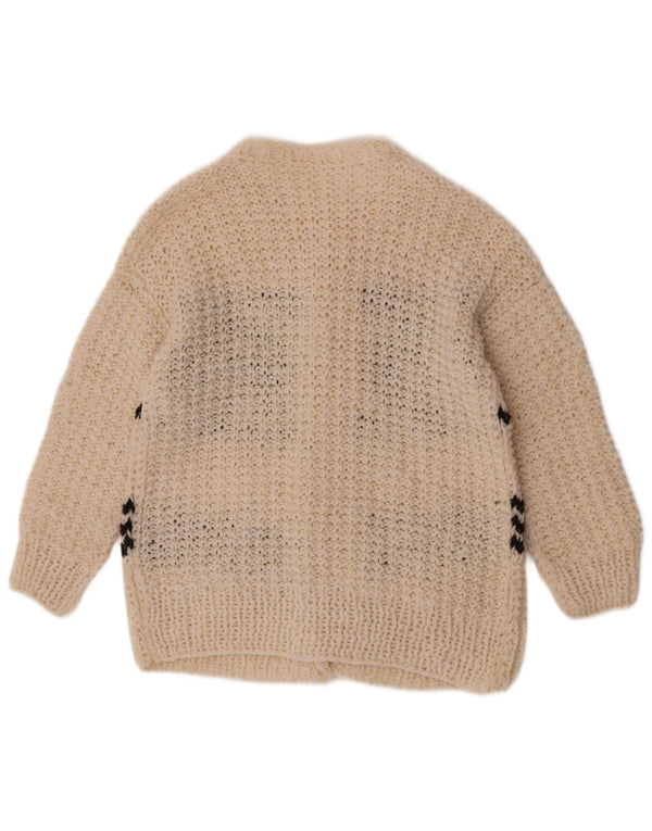 vintage Femme Cardigan Pull UK 14 Grand Off White Géométrique