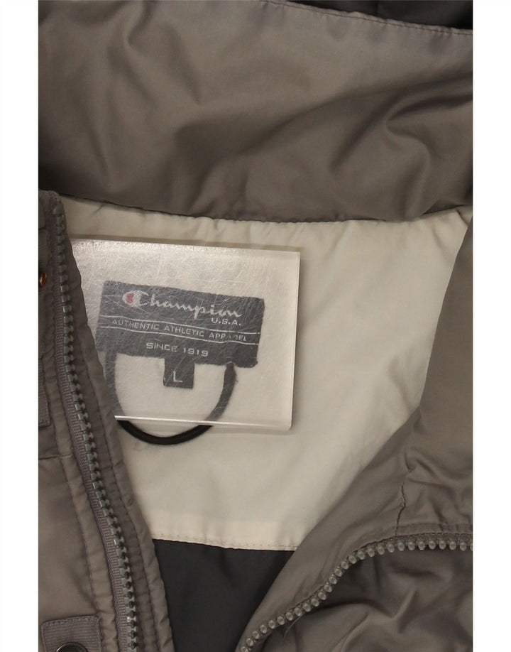 Champion Veste matelassée à capuche pour homme UK 40 Large Gris Colorblock