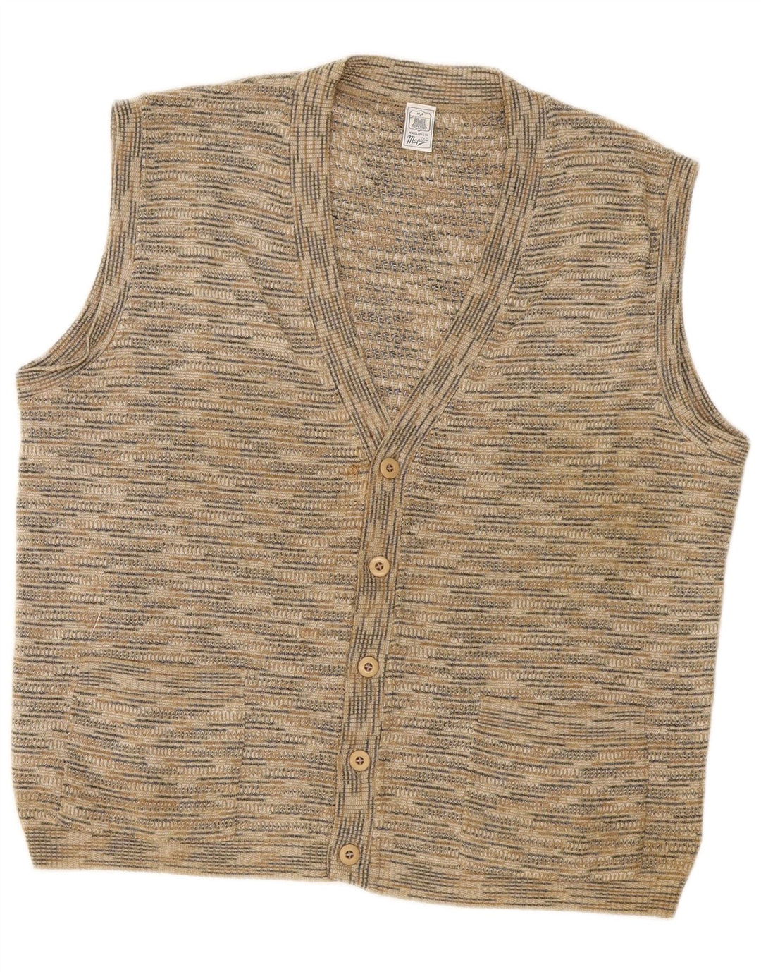 Mapier Pull Cardigan sans Manches Homme Beige Moyen Moucheté Coton