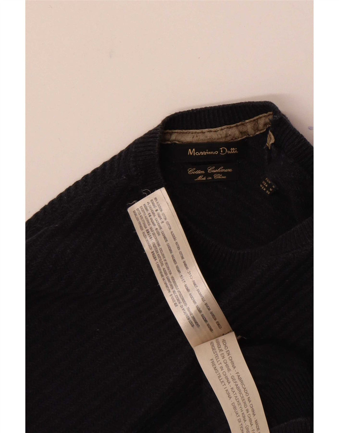 Massimo Dutti Pull col rond homme en coton bleu marine moyen