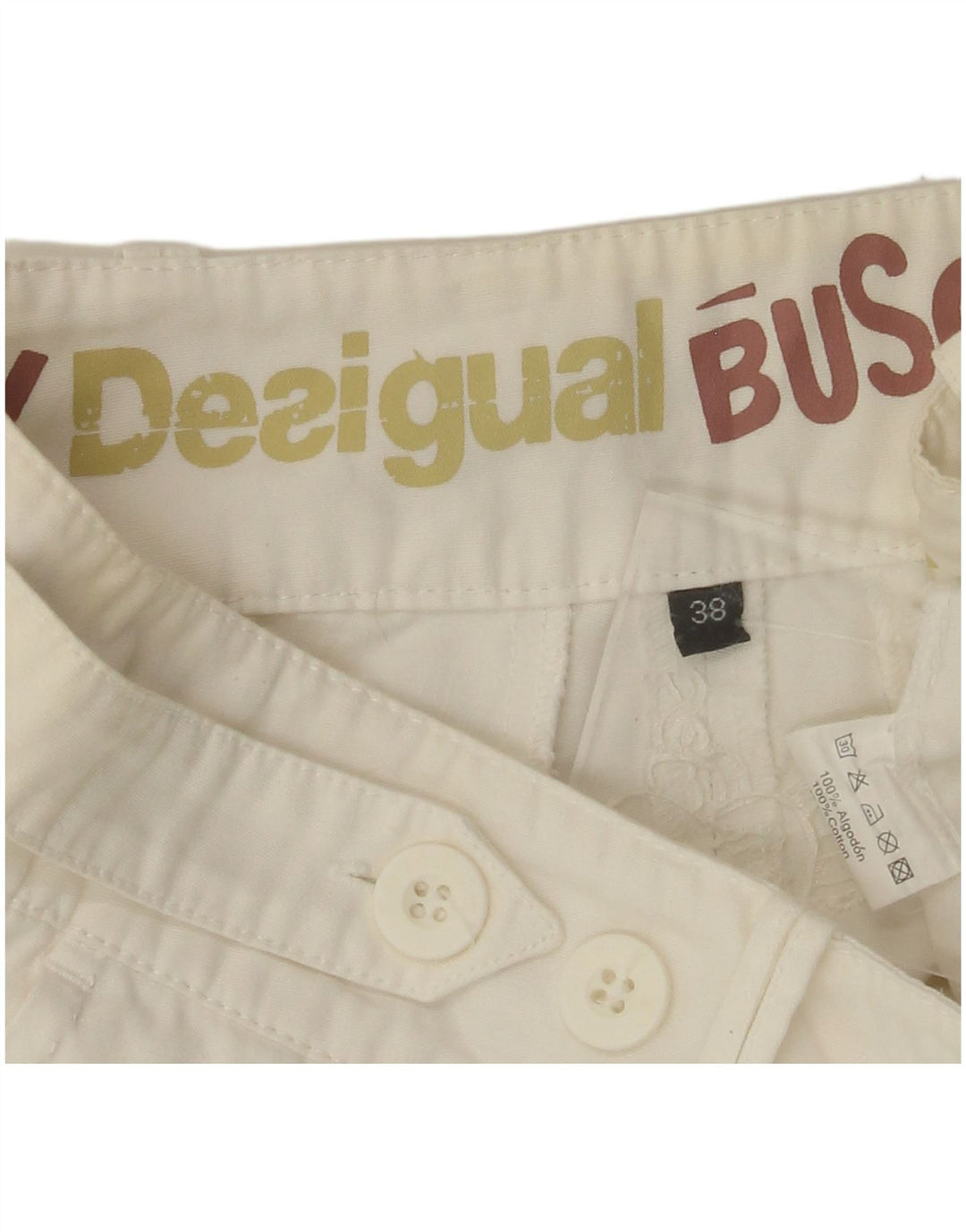 DESIGUAL Pantalon Chino Droit Femme EU 38 Medium W30 L28 Coton Blanc