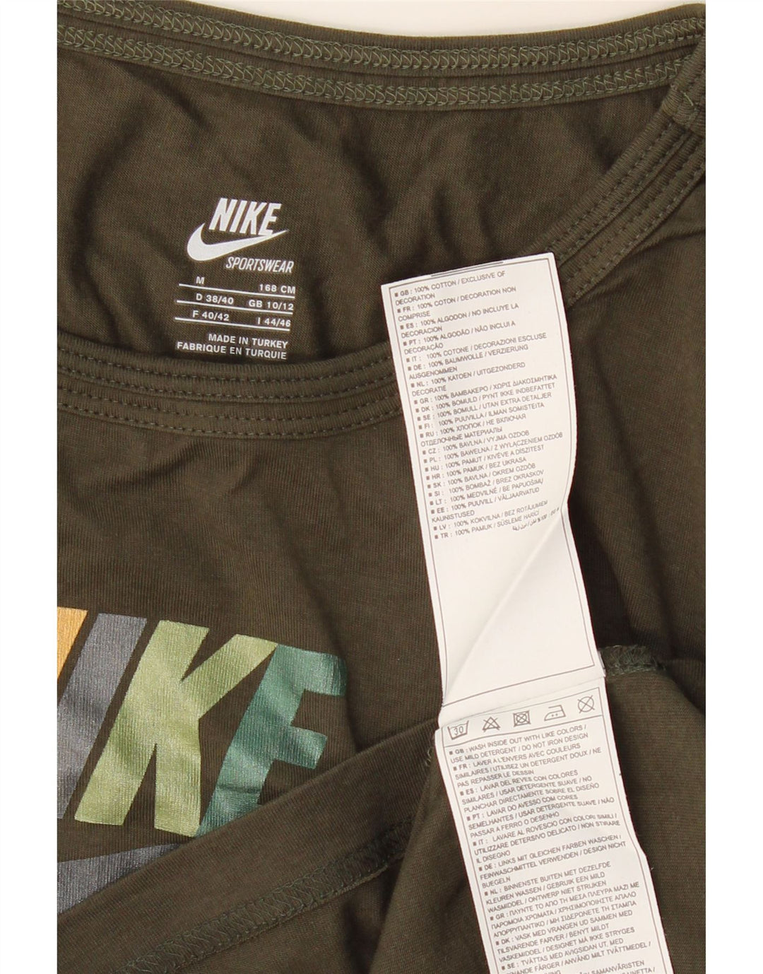 Nike Haut graphique à manches longues pour femme UK 10/12 Coton kaki moyen