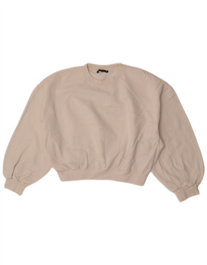 Zara Sweat-shirt court surdimensionné à manches 3/4 pour femme UK 14 Blanc moyen