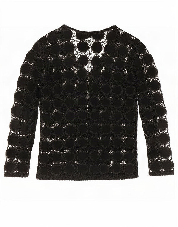 vintage Femmes Voir à travers Crochet Cardigan Top UK 14 Moyen Noir