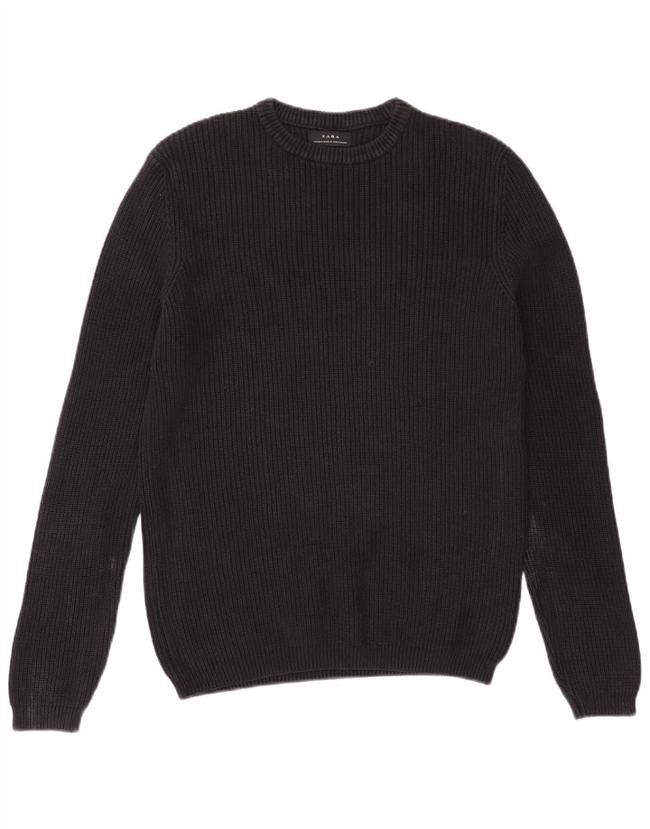 Zara Pull à col rond pour homme en coton noir moyen