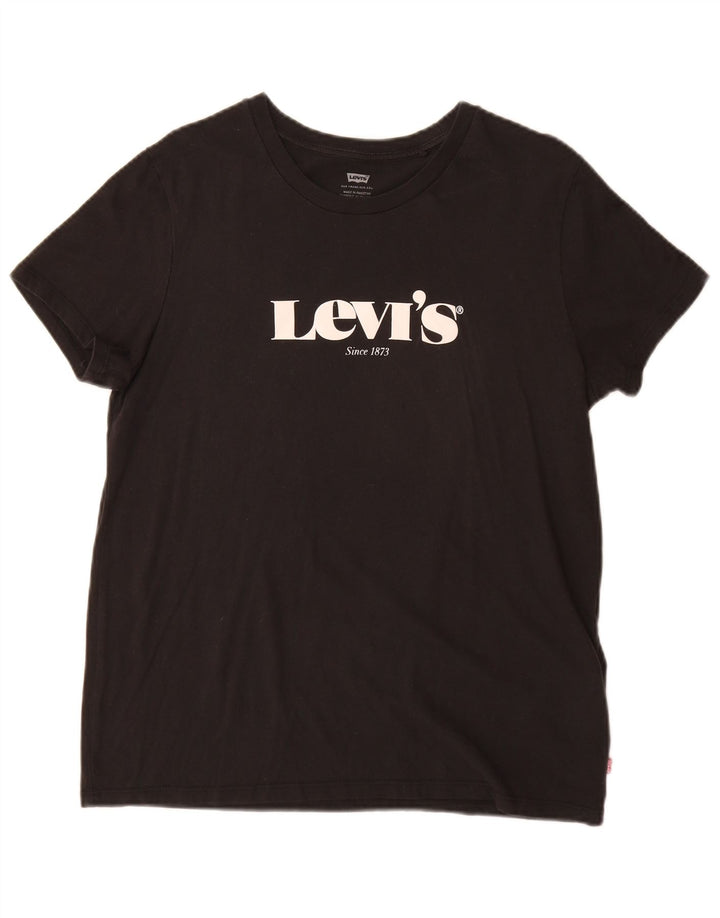 Levi's T-Shirt Graphique Femme UK 14 Noir Moyen Coton