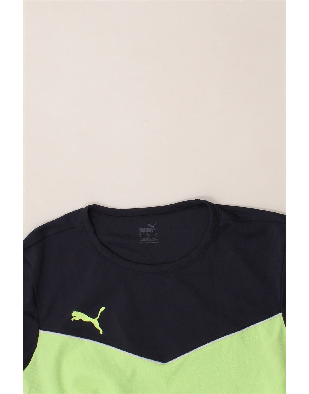 PUMA Mens T-Shirt Top Large Navy Blue Colourblock Polyester Vintage Puma and Second-Hand Puma from Messina Hembry 