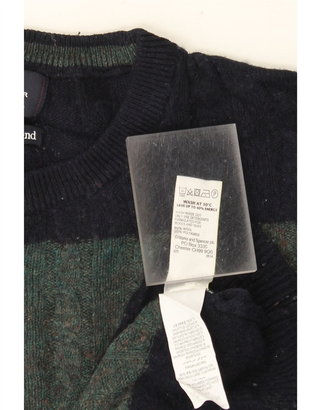 Marks & Spencer Pull à col rond pour homme XL en laine rayée verte