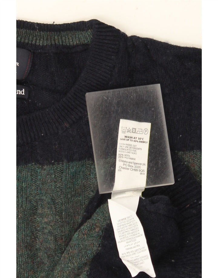 Marks & Spencer Pull à col rond pour homme XL en laine rayée verte