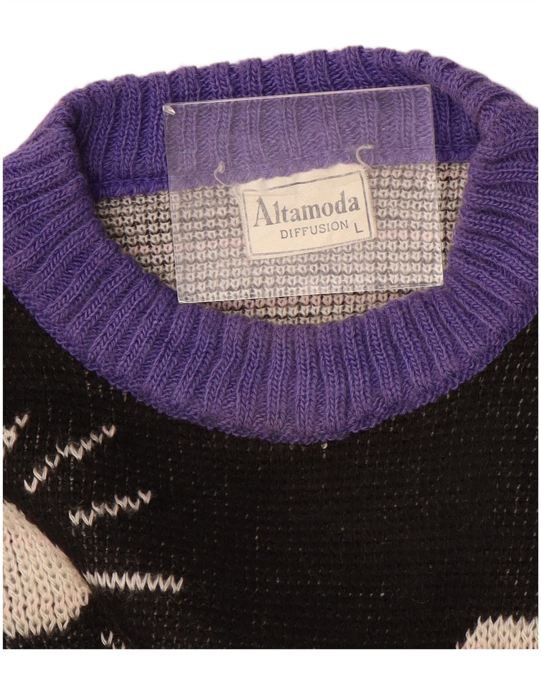 ALTA MODA Pull à col rond pour femme UK 16 Large Violet Colourblock