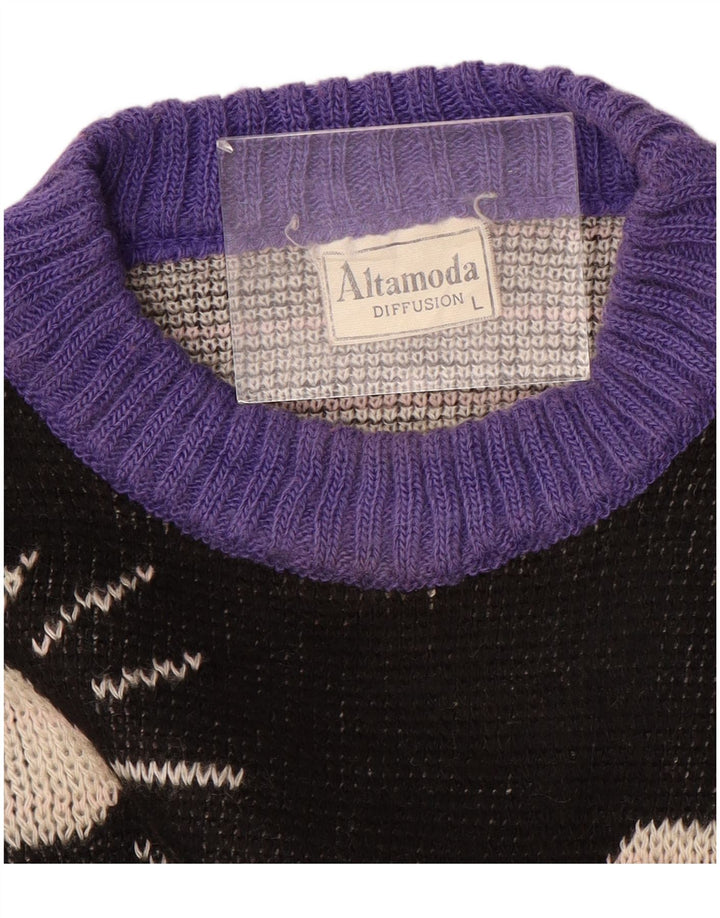 ALTA MODA Pull à col rond pour femme UK 16 Large Violet Colourblock