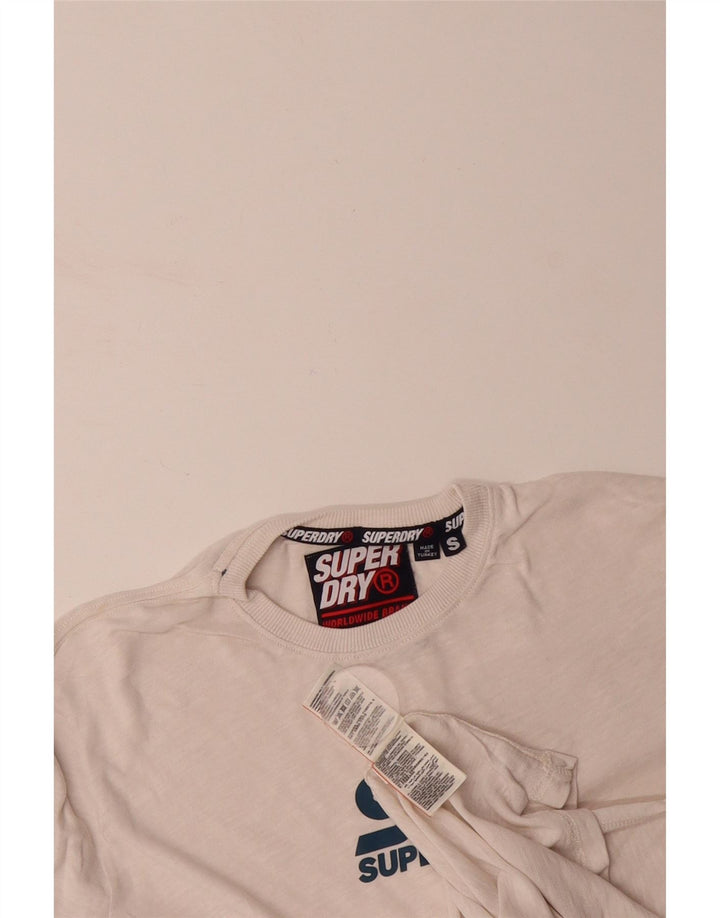 SUPERDRY Mens Graphic Top Long Sleeve Small Off White Cotton