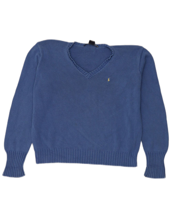 Ralph Lauren Pull court surdimensionné à col en V pour femme UK 14 Bleu moyen