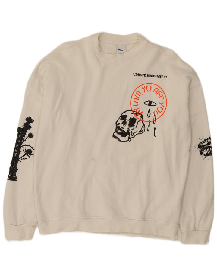 Zara Mens Graphic Sweatshirt Jumper Petit Coton Blanc