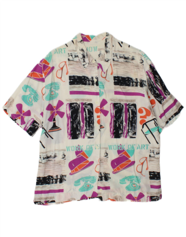 chemise graphique femme vintage UK 14 Grand patchwork multicolore