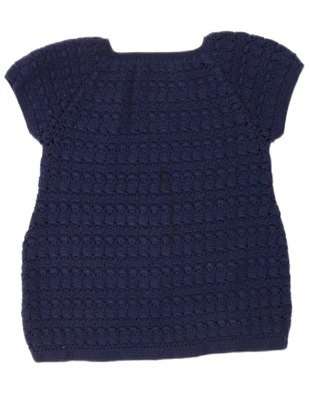 vintage Femme Tricot Blouse Top UK 12 Bleu Marine Moyen