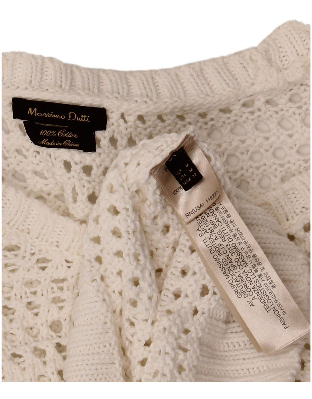 MASSIMO DUTTI Pull à col bateau en crochet pour femme UK 12 Blanc moyen
