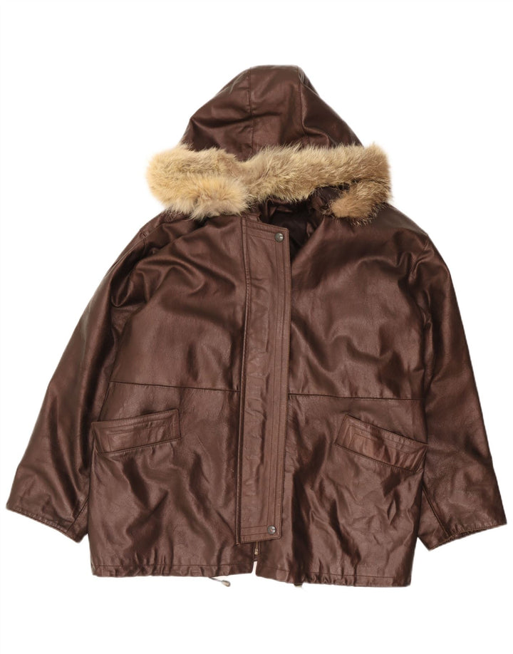 veste en cuir surdimensionnée à capuche femme vintage IT 48 XL Marron