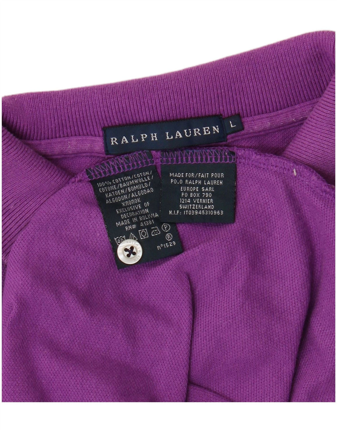 RALPH LAUREN Polo à manches longues pour femme UK 16 Large Violet Coton