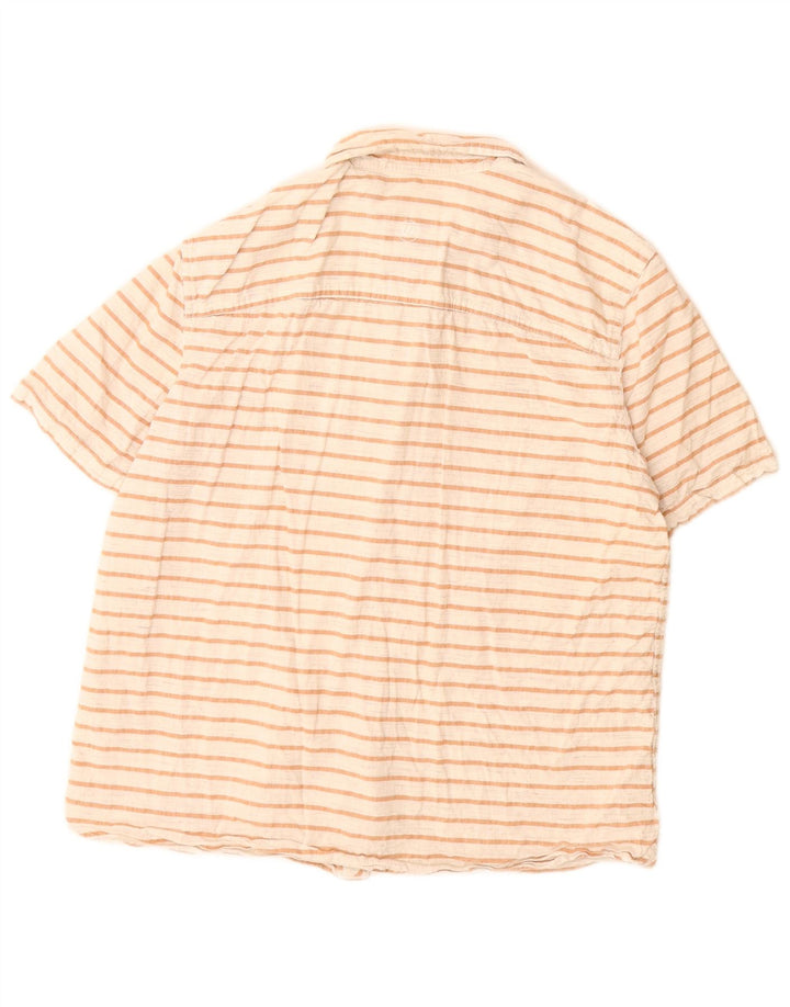 Fat Face Chemise à manches courtes pour homme en coton rayé blanc