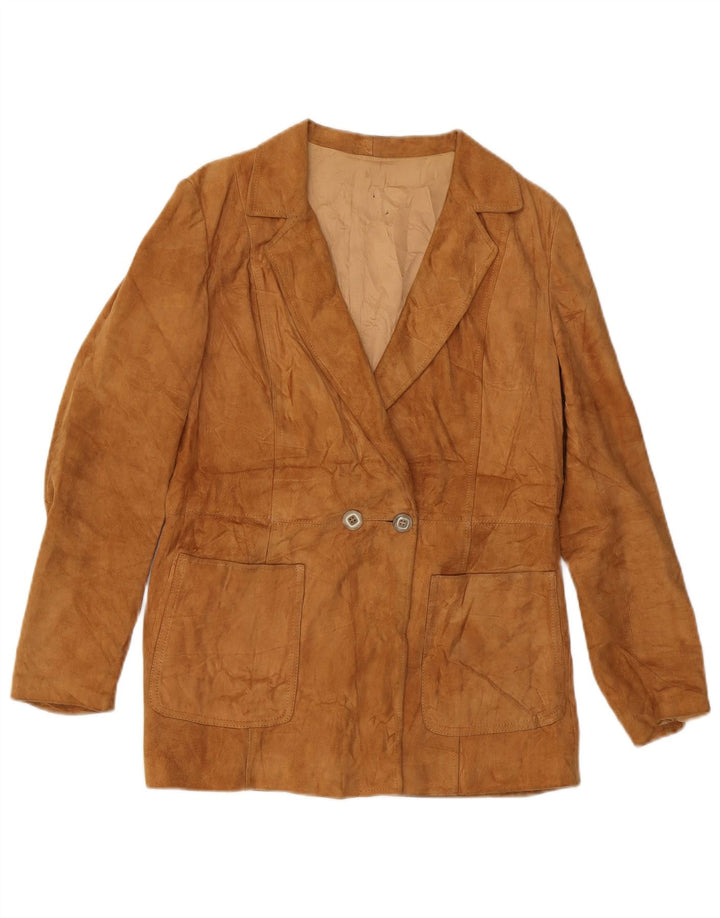 Veste en daim femme VINTAGE IT 46 grand cuir beige