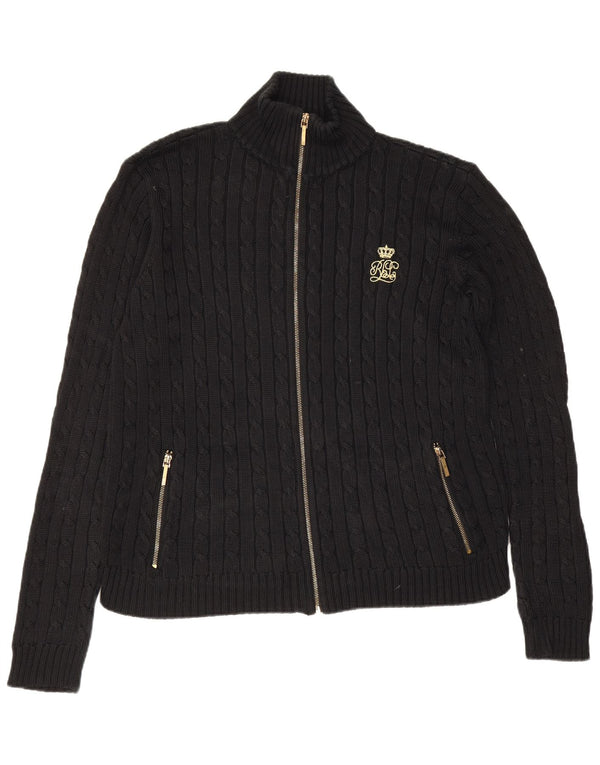 Ralph Lauren Pull Cardigan Femme UK 14 Coton Noir Moyen