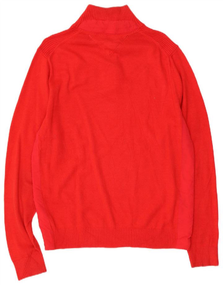 TOMMY HILFIGER Pull à col boutonné pour homme Large Rouge Coton