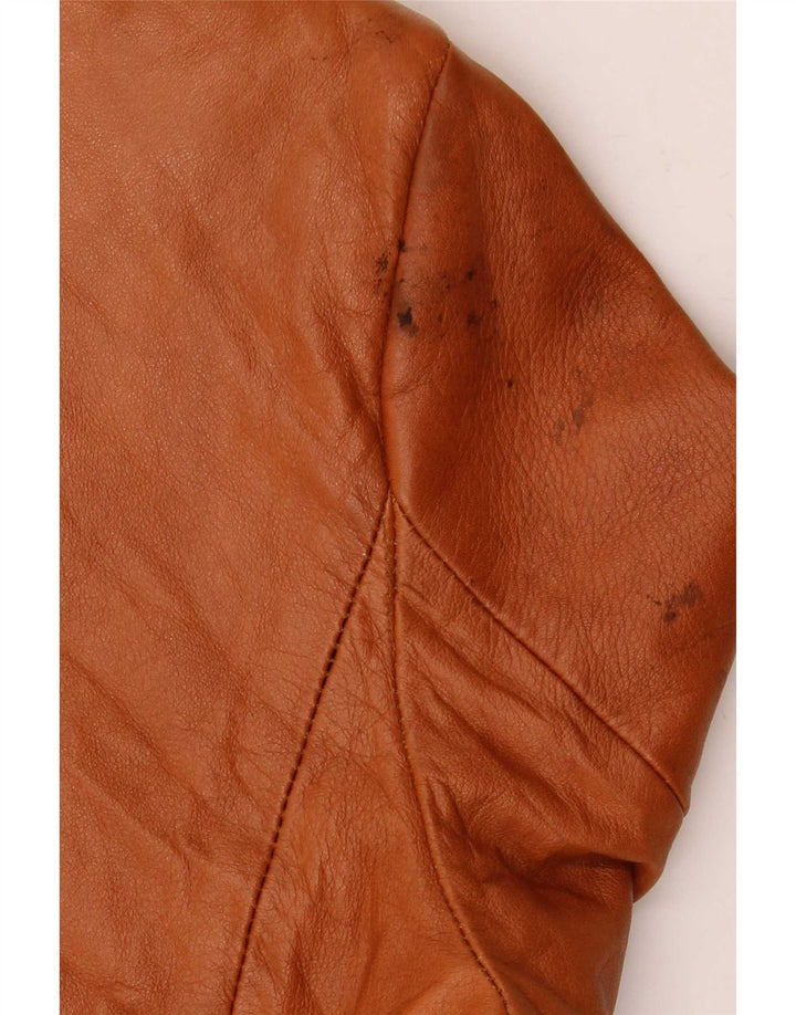 Atos Lombardini Veste blazer en cuir à 3 boutons pour femme IT 46 Large Marron