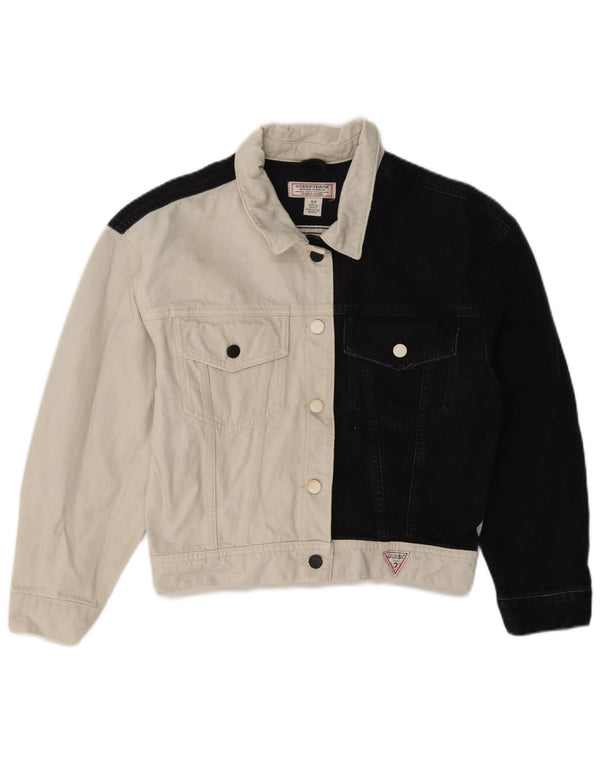 Guess Veste en jean surdimensionnée pour femme UK 6 XS Noir Colourblock Coton