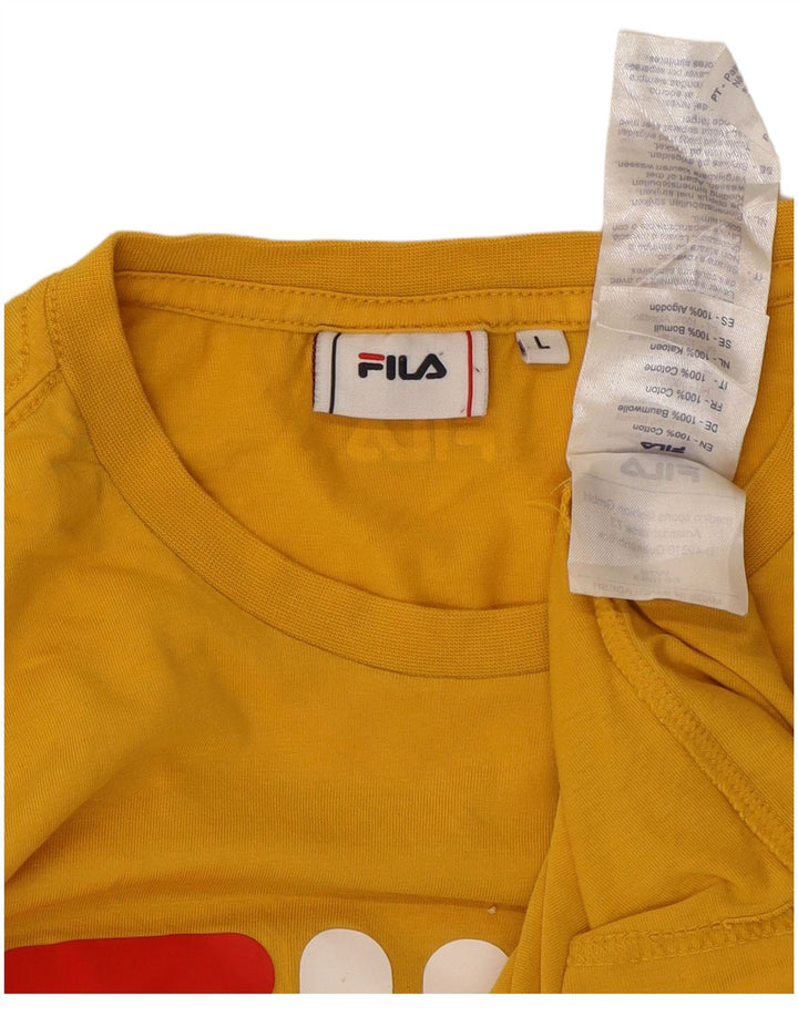 Fila Homme Graphic T-Shirt Top Large Jaune Coton