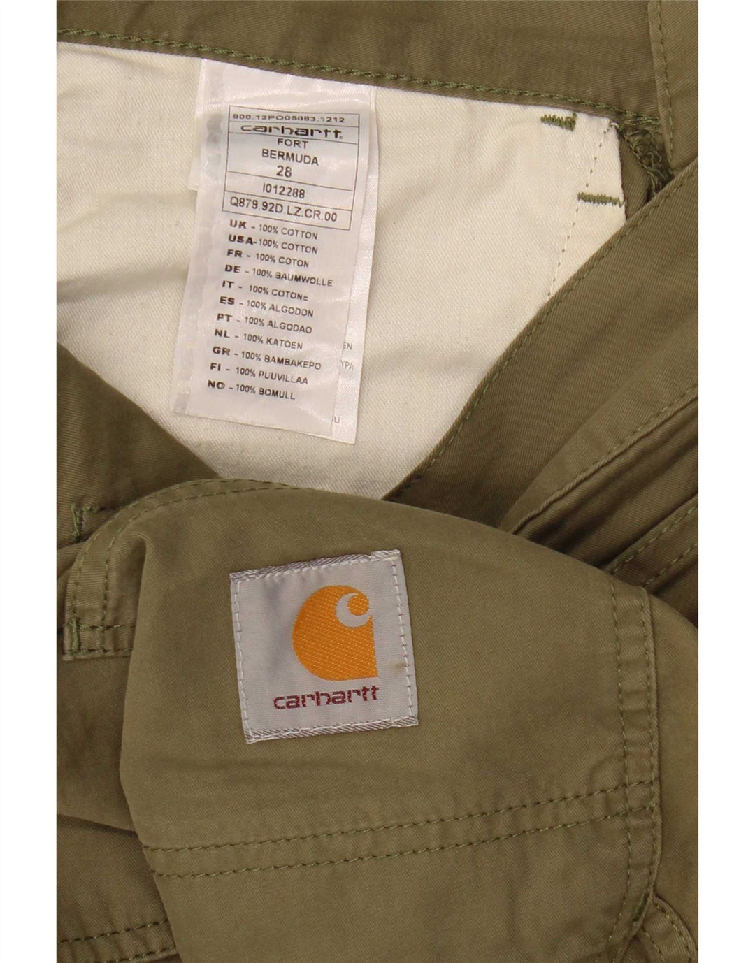 Carhartt Bermuda Cargo Homme W28 Petit Kaki Coton