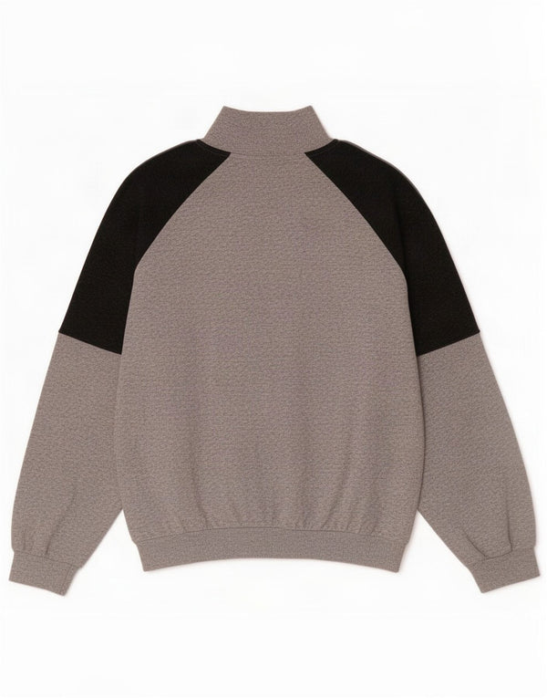 Asics Haut de survêtement à col zippé pour femme UK 14 Large Gris Colorblock Cotton