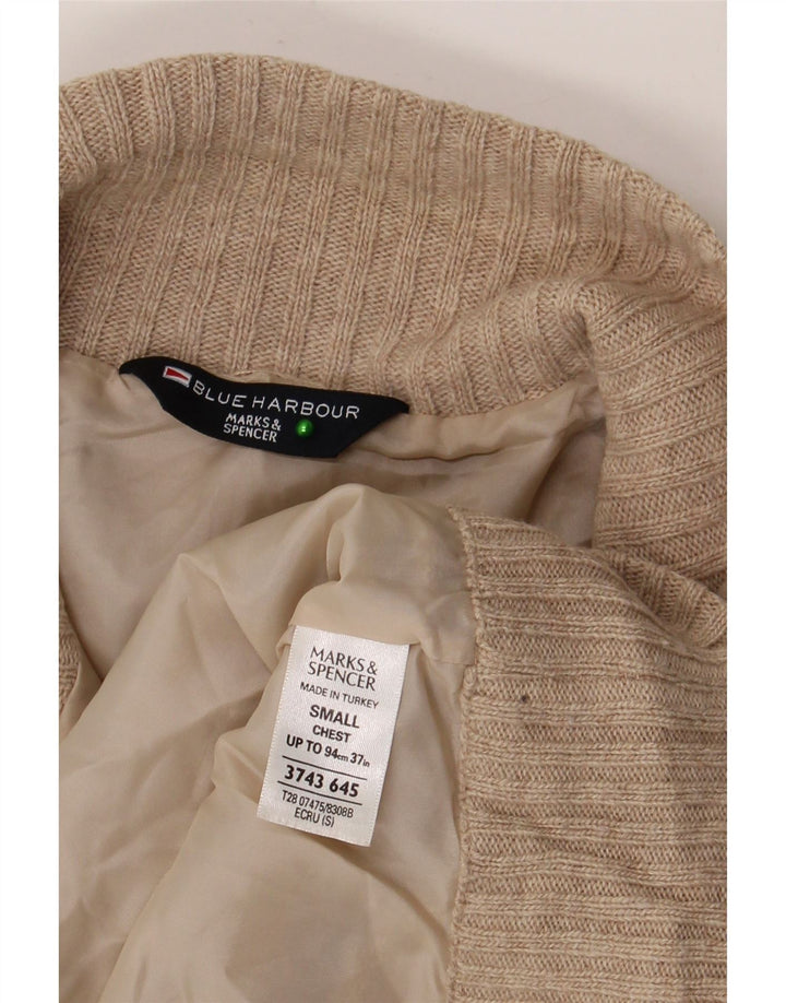 Marks & Spencer Pull bleu Harbor à col zippé pour homme en laine beige