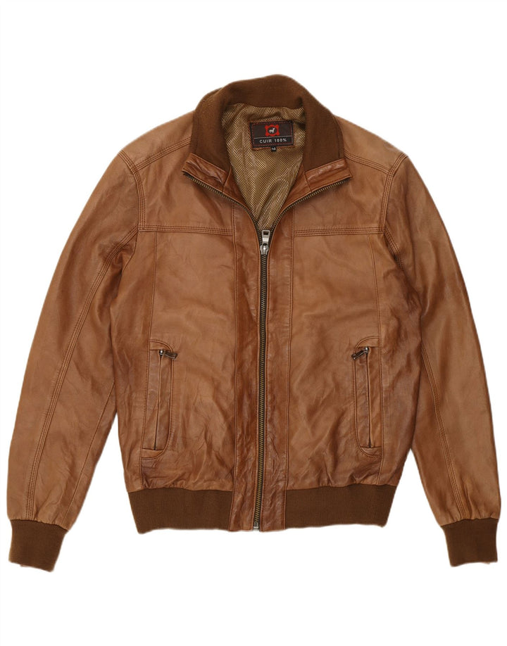 veste en cuir bomber homme vintage IT 48 cuir marron moyen